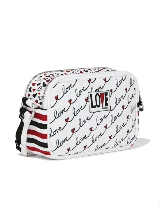 Brighton Handbags - BRIGHTON "LOVE SCROLL" Canvas Crossbody Bag - Black Red Trim